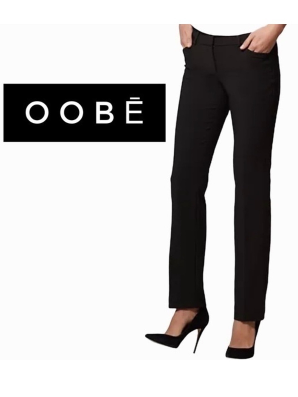 OOBĒ slimming straight leg black dress pants